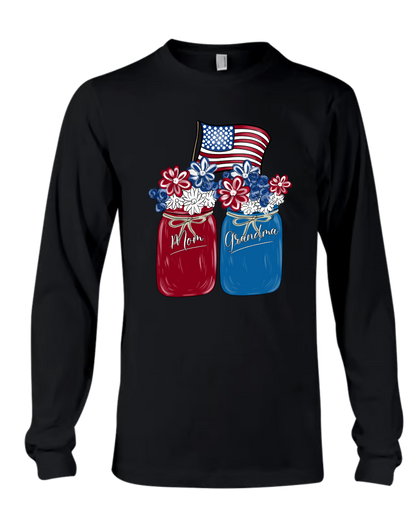 Mom Grandma Shirt - Custom Floral Flag American Family Names Tee - Perfect 4th of July Gift for Her