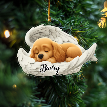 Custom American Cocker Spaniel Angel Dog Ornament – Personalized Sleeping Dog Christmas Gift for Dog Lovers, Pet Memorial Tree Decoration Ornament