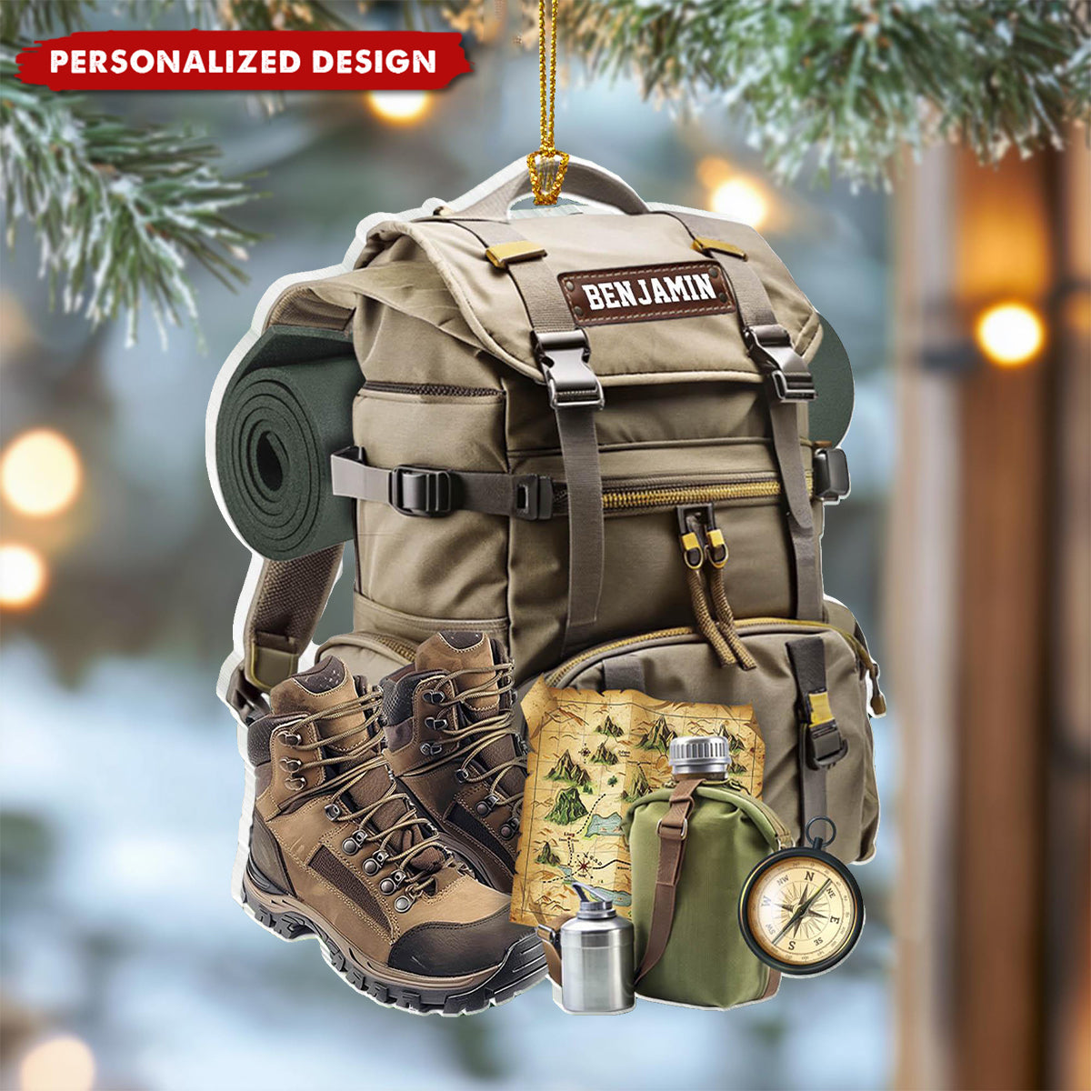 Personalized Hiking Bag Christmas Ornament – Custom Camping Lover Decoration, Unique Holiday Gift for Outdoor Enthusiasts Ornament
