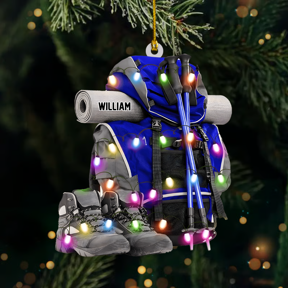 Personalized Hiking Backpack Ornament – Custom Name Trekking Gear Christmas Decoration, Gift for Hikers and Outdoor Lovers Ornament