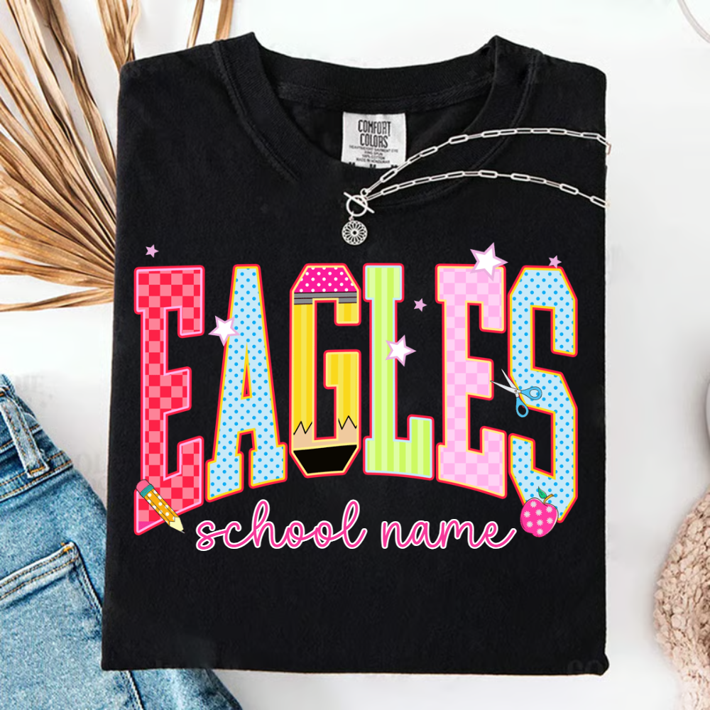 Custom Mascot, School Name Neon Coquette Polka Dots Checkered, Back To School