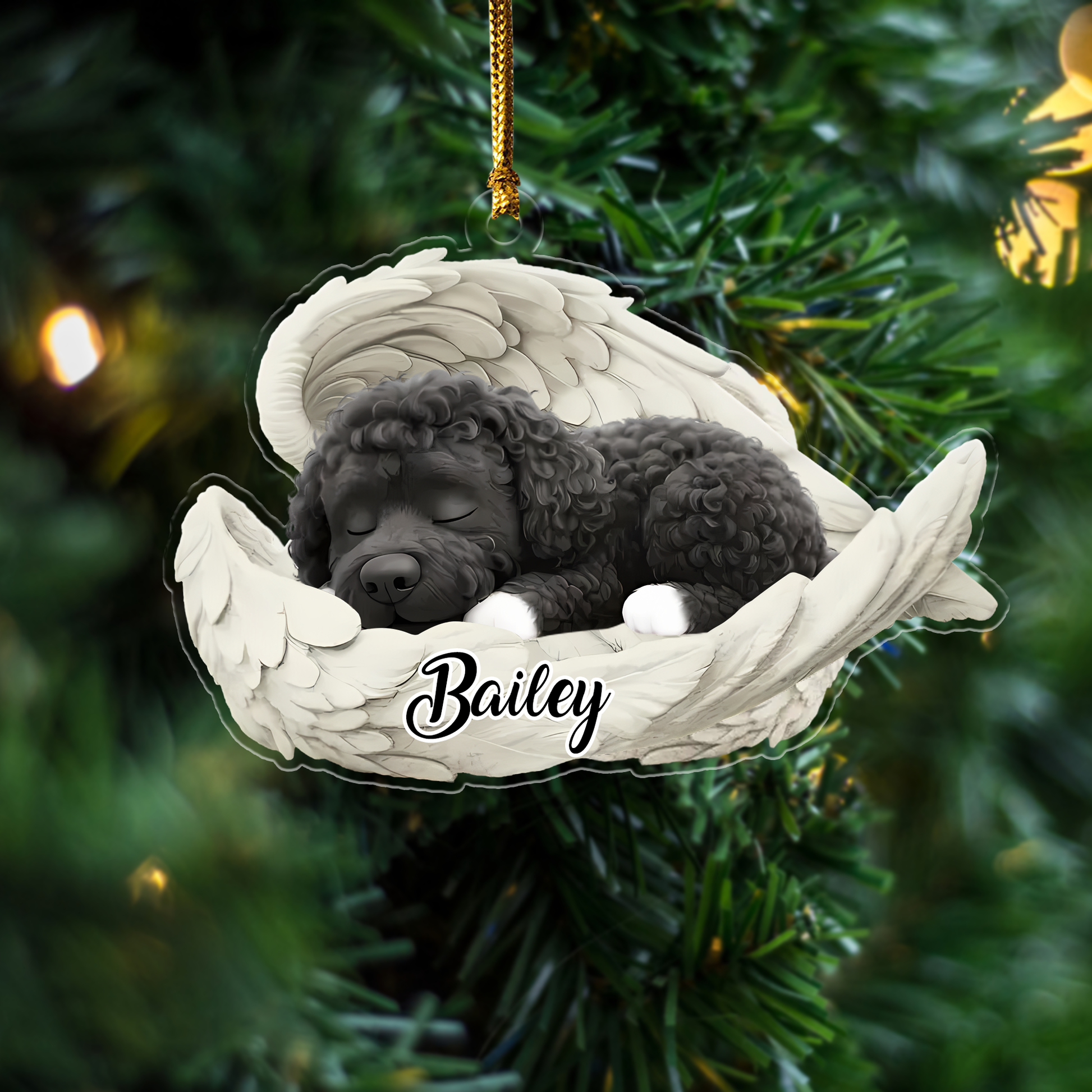 Custom Portuguese Water Dog Angel Ornament – Personalized Sleeping Dog Christmas Gift for Dog Lovers, Pet Memorial Tree Decoration Ornament