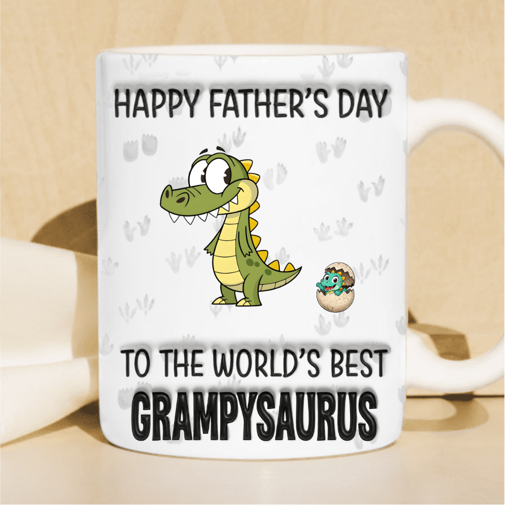 Father's Day Gift - Happy Father's Day To The Worlds Best Daddysaurus - Full-coverage flat print featuring a faux 3D look mug - Gift for Dad, Husband - Personalized Printfull Mug