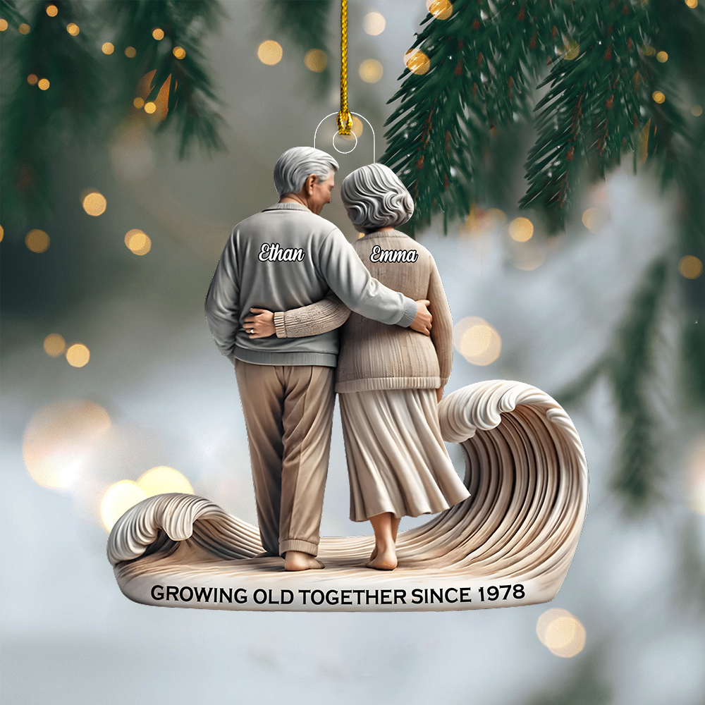 Custom Growing Old Together Ornament – Personalized Anniversary Ornament with Names & Year for Couples 2025 Ornament