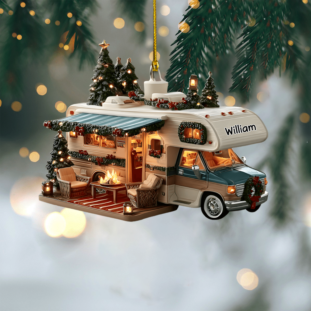 Personalized RV Camper Ornament – Custom Name Motorhome Christmas Decoration for Camping Lovers Ornament