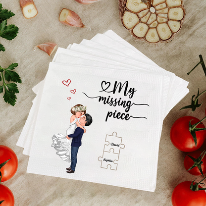 My Missing Piece Personalized Wedding Napkin – Custom Names Puzzle Design Napkinds