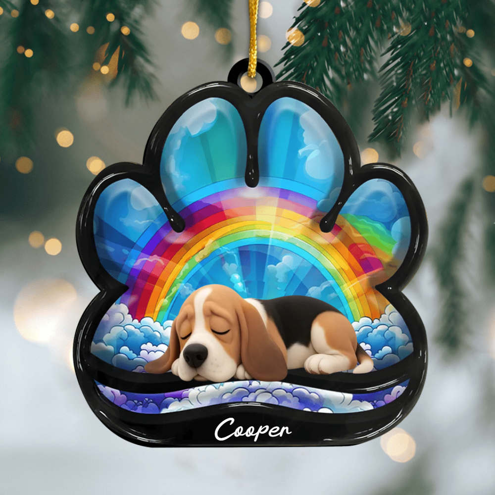 Custom Basset Hounds Pawprint Acrylic Ornament – Personalized Pet Memorial Keepsake for Christmas Ornament