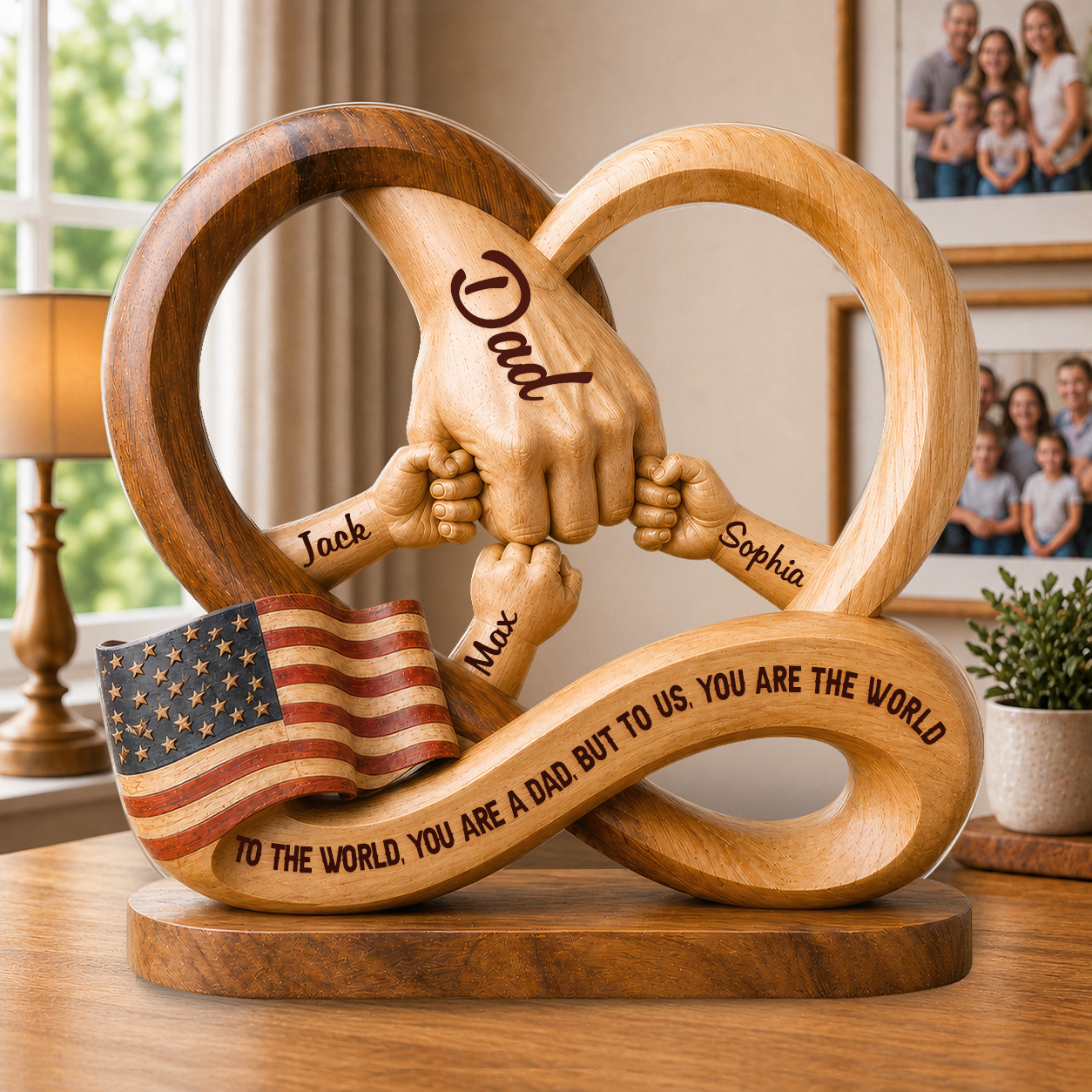 Custom Family Hands Infinity Decor - Personalized Names Gift for Father, Engraved Dad Acrylic Plaque Custom Shape Acrylic Blocks