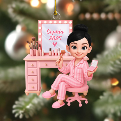 Custom Name Makeup Ornament – Personalized Beauty Lover Christmas Tree Decoration 2025 Ornament