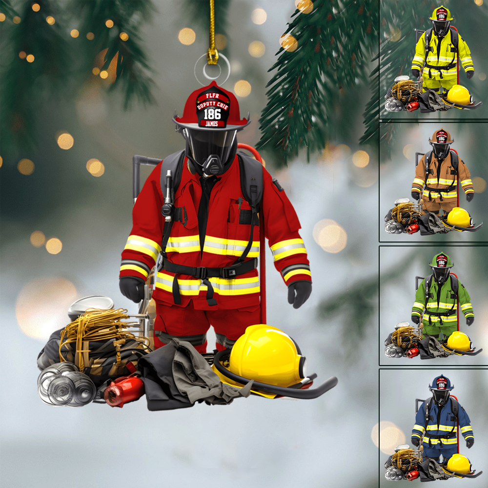 Personalized Firefighter Ornament 2025 – Custom Name Fireman Gear Christmas Tree Decoration Gift Ornament