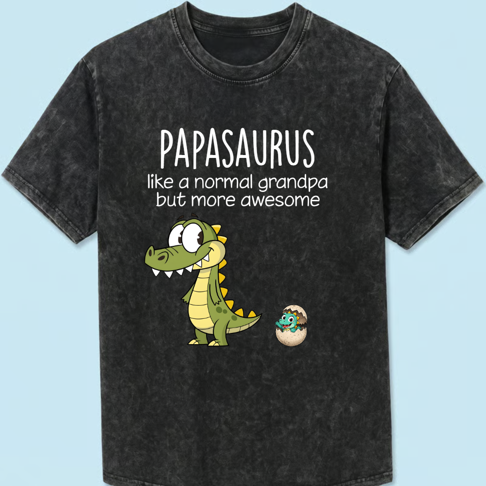 Personalized Papasaurus Mineral Wash T Shirt, Custom Grandpa Dinosaur Tee with Grandkids Names, Father's Day Apparel for Papa
