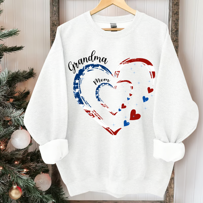 America Flag Heart Mom Grandma And Kids Custom Name CTH01