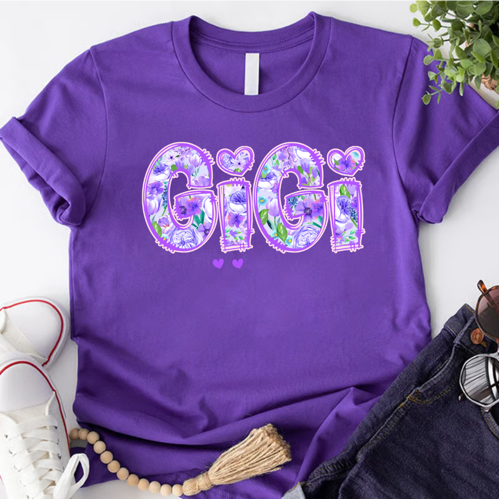 Gigi Purple Flower Gigi And Grandkids Personalized T-Shirt