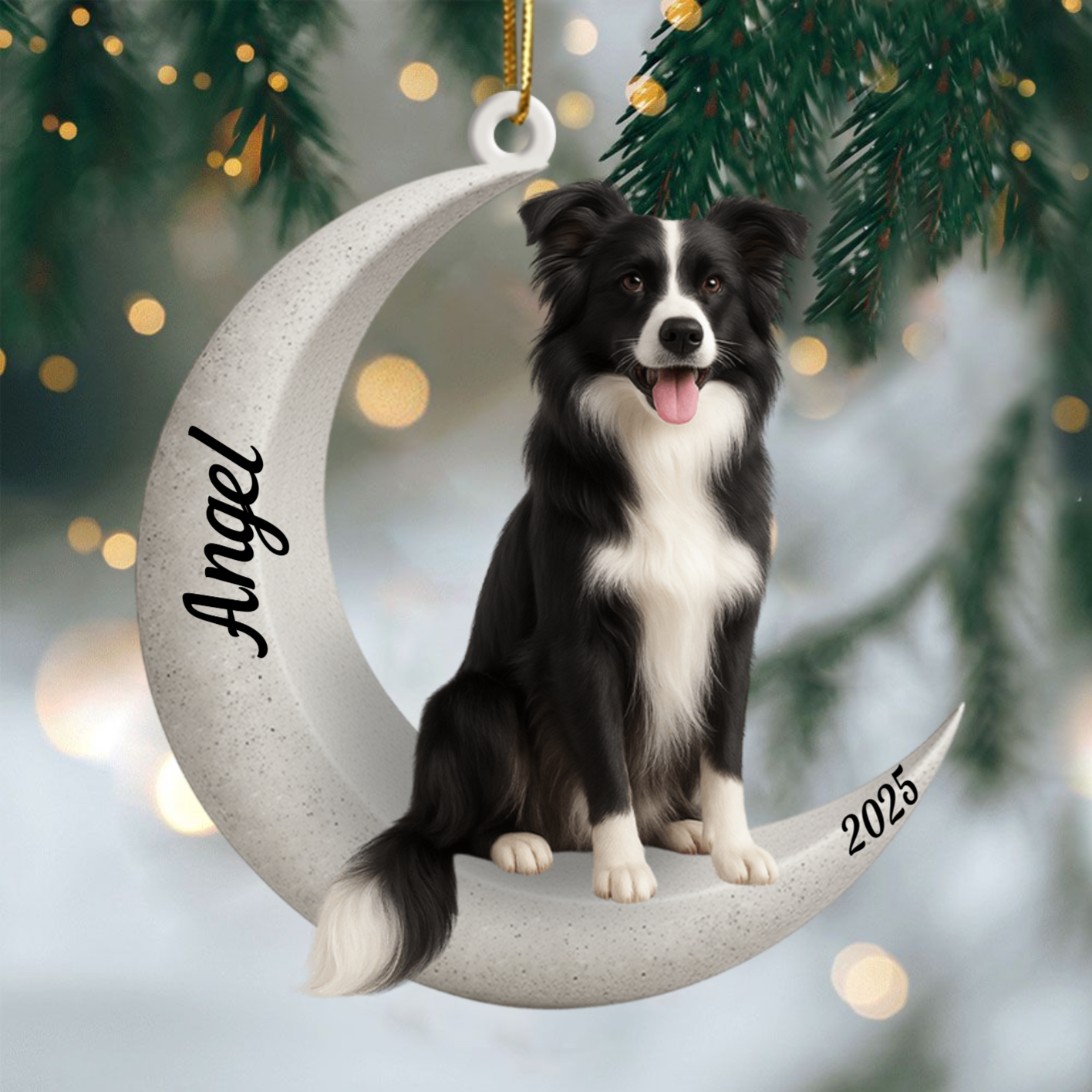 Custom Border Collie On The Moon Ornament 2025, Custom Double-Sided Acrylic Decoration, Unique Christmas Gift For Dog Lovers Ornament