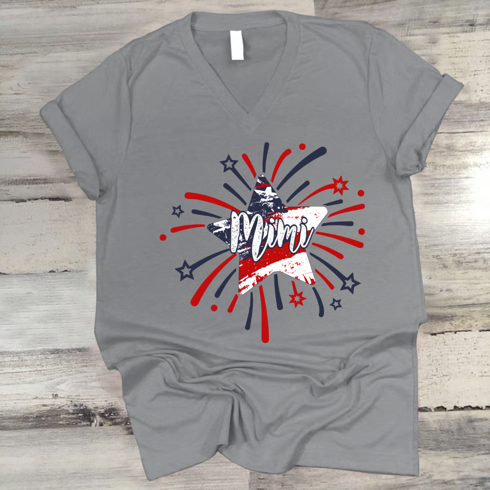 Personalized Mimi 4th of July Shirt, Custom Grandmother Name Patriotic T-Shirt, Independence Day Gift for Mimi, USA Fireworks Family Tee