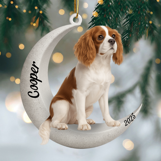 Custom Cavalier King Charles Spaniel On The Moon Ornament 2025, Custom Double-Sided Acrylic Decoration, Unique Christmas Gift For Dog Lovers Ornament