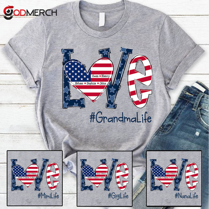 Personalized Love Grandma Life American Flag Longsleeve