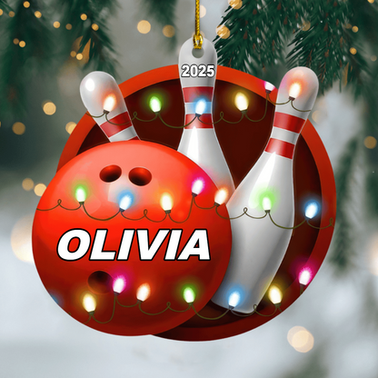 Personalized Bowling Ball Ornament 2025, Custom Name Acrylic Sports Decoration, Unique Christmas Gift For Bowling Lovers Ornament