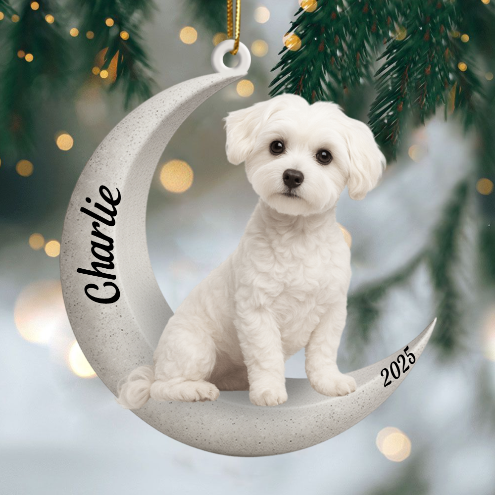 Custom Maltese On The Moon Ornament 2025, Custom Double-Sided Acrylic Decoration, Unique Christmas Gift For Dog Lovers Ornament