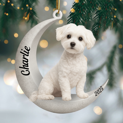 Custom Maltese On The Moon Ornament 2025, Custom Double-Sided Acrylic Decoration, Unique Christmas Gift For Dog Lovers Ornament
