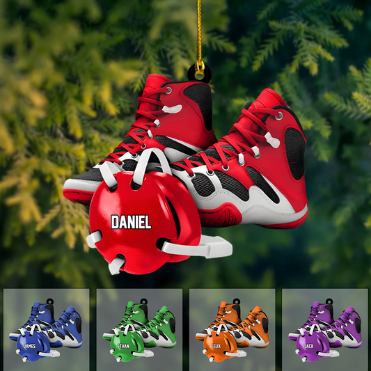 Custom Wrestler Ornament 2025 – Personalized Wrestling Shoes & Headgear Ornament, Unique Christmas Gift for Athletes Ornament