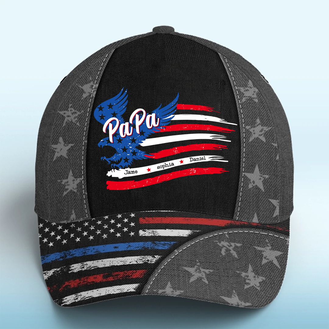Papa with Grandkids Names 4th Of July Gift 3D Cap