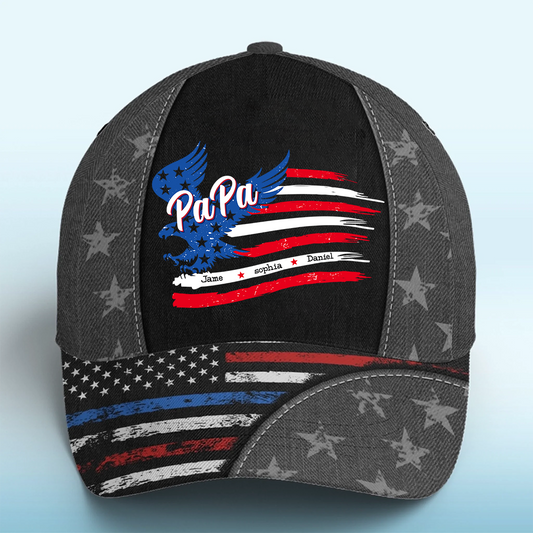 Papa with Grandkids Names 4th Of July Gift 3D Cap