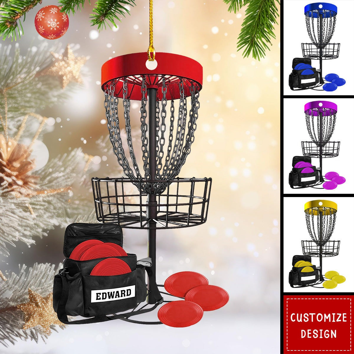 Personalized Disc Golf Ornament 2025 – Custom Name Disc Golf Basket Christmas Ornament for Players, Coaches, and Fans Ornament