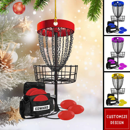 Personalized Disc Golf Ornament 2025 – Custom Name Disc Golf Basket Christmas Ornament for Players, Coaches, and Fans Ornament