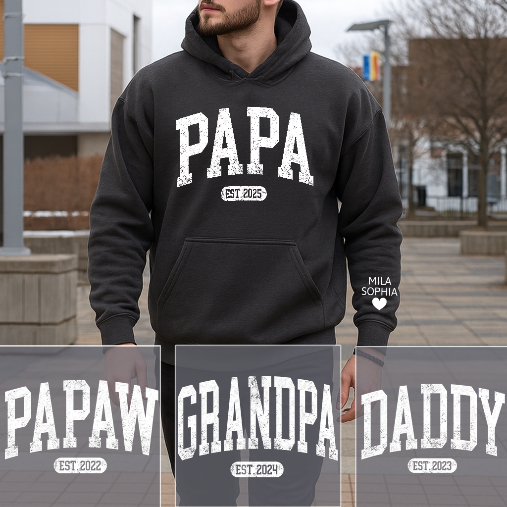 Personalized Papa Grandpa Daddy Papaw Hoodie for Men, Custom Name & Year EST. Sweatshirt, New Grandpa Gift 2026, Father’s Day Gift for Dad or Papa, Unisex Heavy Blend Pullover Hoodie
