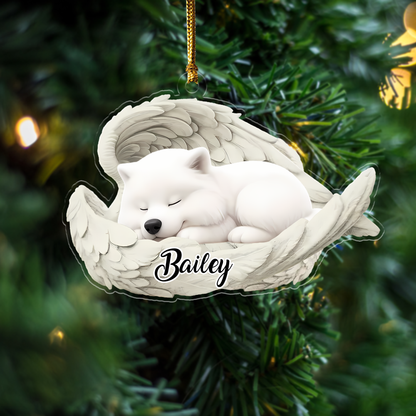 Custom Samoyed Angel Ornament – Personalized Sleeping Dog Christmas Gift for Dog Lovers, Pet Memorial Tree Decoration Ornament