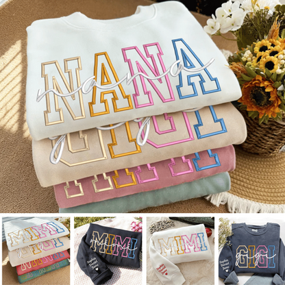 Nana Color Embroidery Nana and Grandkids Personalized Sweatshirt