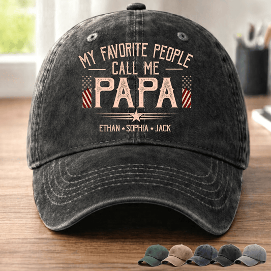 My Favorite People Call Me Grandpa Hat, Funny Grandpa Baseball Cap, Patriotic American Flag Gift for Grandfather Dad Papa Fathers Day Birthday Present