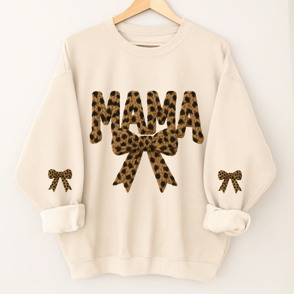 Personalized Mama Nana Mimi and Grandkids, Leopard Mimi, Latch Hook Yarn Faux Style