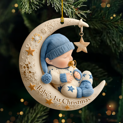Personalized Baby’s 1st Christmas Ornament 2025 – Custom Name Sleeping Baby on Moon Ornament, Newborn Keepsake Gift for Boys & Girls Ornament
