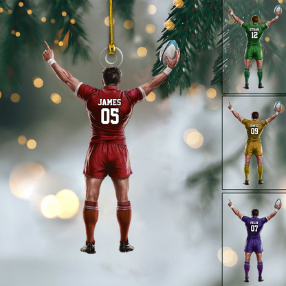 Personalized Rugby Player Ornament – Custom Name & Jersey Number Christmas Decoration for Rugby Fans Ornament