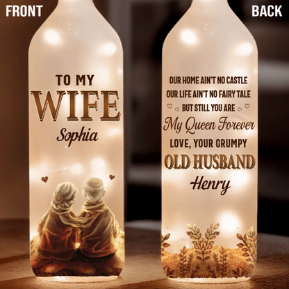 Custom Growing Old Hand In Hand Love Quote, Bottle Lamp Personalized Anniversary Gift Bottle Lamp