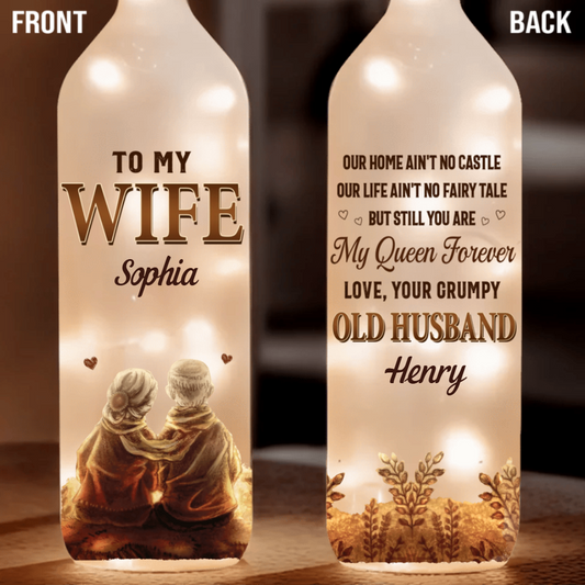 Custom Growing Old Hand In Hand Love Quote, Bottle Lamp Personalized Anniversary Gift Bottle Lamp