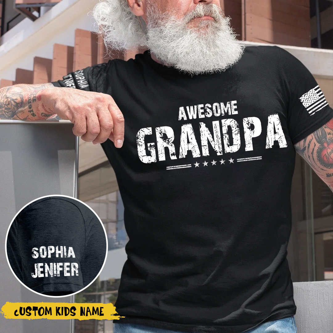 Awesome Grandpa And Grandkids Personalized CTH01 T-Shirt