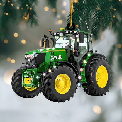 Farmer Tractor with Christmas Light – Personalized Ornament, Custom Acrylic Decoration Gift for Farmers and Tractor Lovers Ornament