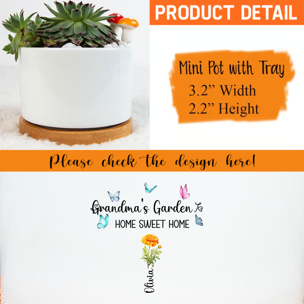 Grandma Gift, Personalized Gifts for Mom, Mom Birthday Gift, Ceramic Pot, Birth Flower Mom Gifts from Daughter, Grandmas Garden Plant Pot