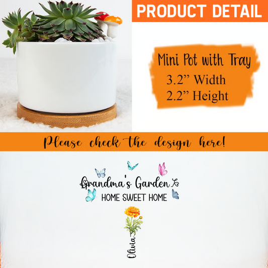 Grandma Gift, Personalized Gifts for Mom, Mom Birthday Gift, Ceramic Pot, Birth Flower Mom Gifts from Daughter, Grandmas Garden Plant Pot