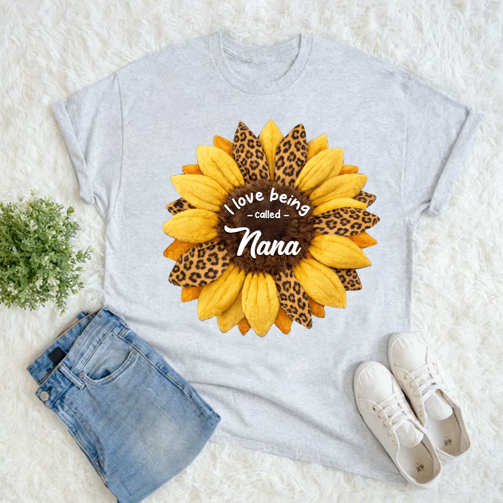 Custom Grandma Shirt, Personalized Sunflower Leopard Print Tee with Kids' Numbers, Gift for Grandma