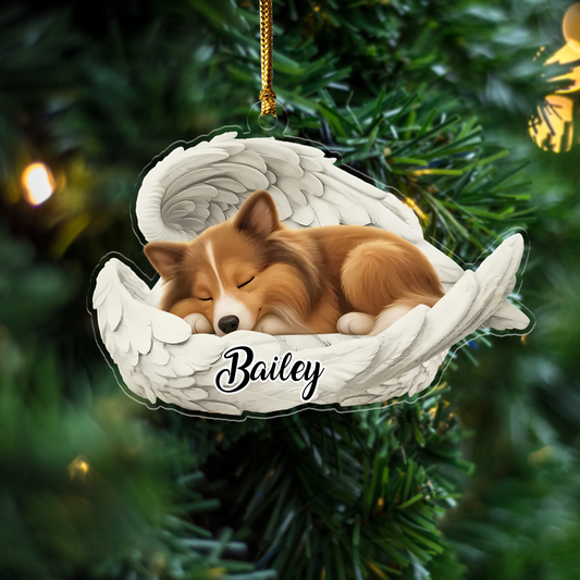 Custom Shetland Angel Ornament – Personalized Sleeping Dog Christmas Gift for Dog Lovers, Pet Memorial Tree Decoration  Ornament