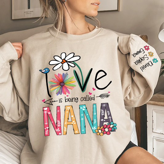 Personalized Flower I love Being Nana Sweatshirt, Custom Grandma With Grandkids Christmas Sweatshirt