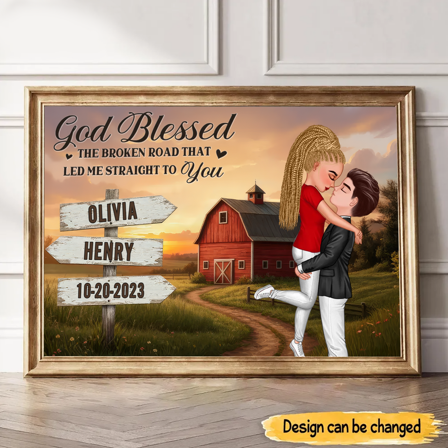 Custom Rustic Red Barn Couple Hugging Kissing, Nostalgia Poster Farmhouse Decor, Valentine Anniversary Gift