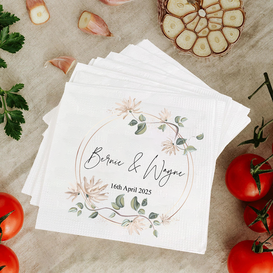 Personalized Wedding Napkins with Names & Date – Elegant Floral Design Napkinds