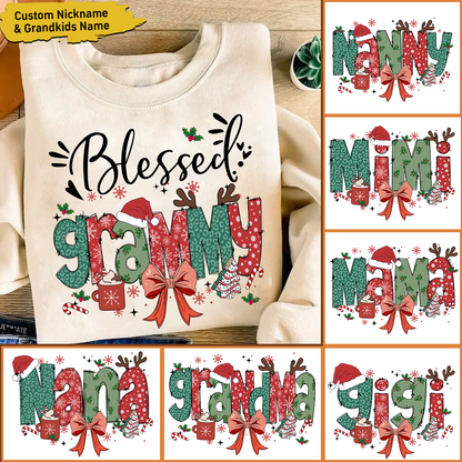 Personalized Christmas Blessed Grammy Nana Mimi Gigi And Grandkids Sweatshirt