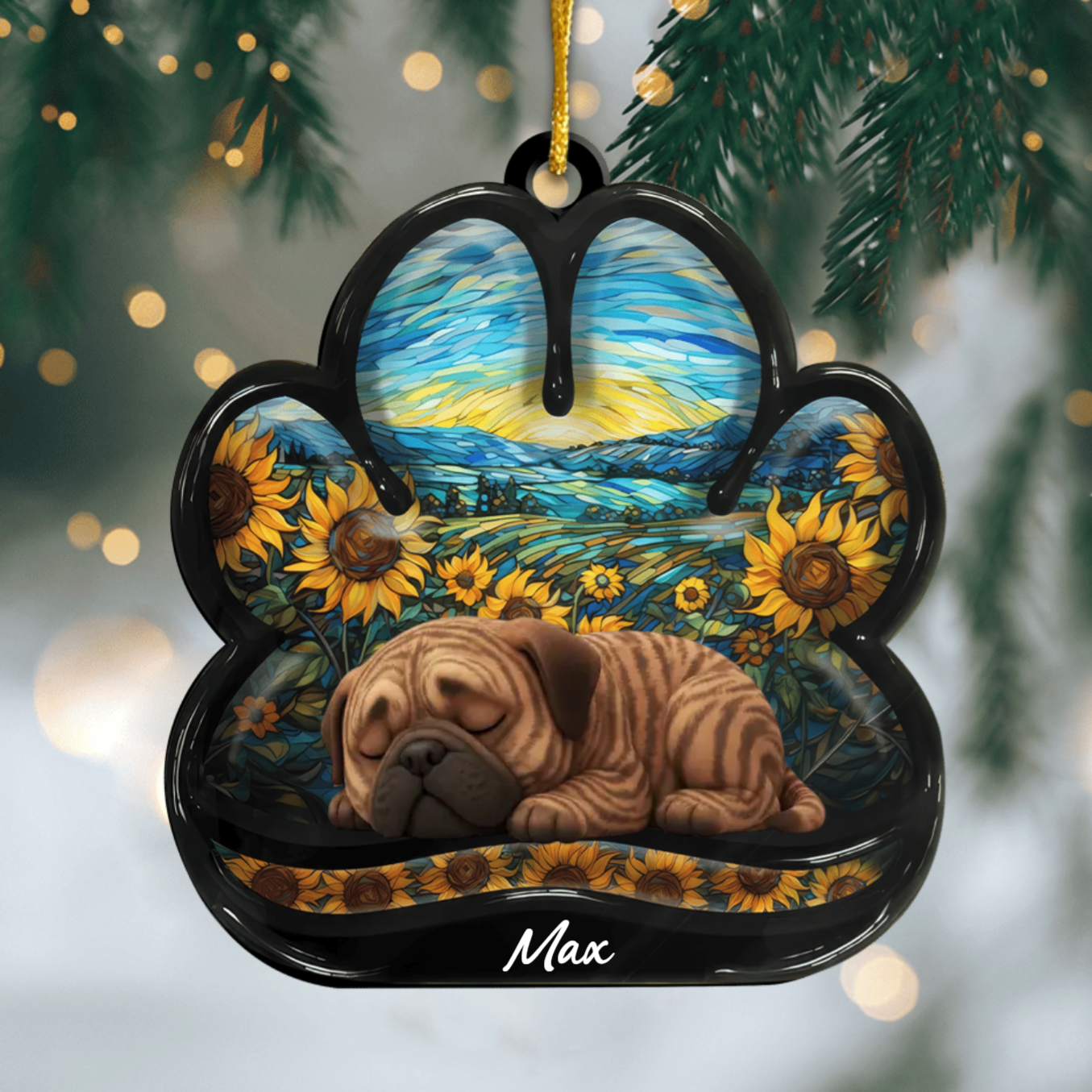 Custom Bullmastiff Pawprint Acrylic Ornament – Personalized Pet Memorial Keepsake for Christmas Ornament