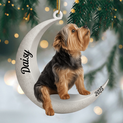 Custom Yorkshire Terrier On The Moon Ornament 2025, Custom Double-Sided Acrylic Decoration, Unique Christmas Gift For Dog Lovers Ornament
